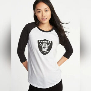 Nfl Women's Raiders Tailgate Baseball T-shirt 3/4 sleeve Large Front LOGO New